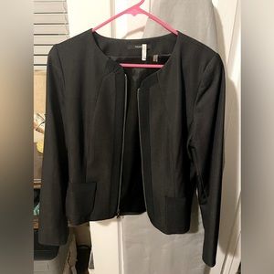 Tahari suit jacket blazer size 8 dark gray heather with black trim